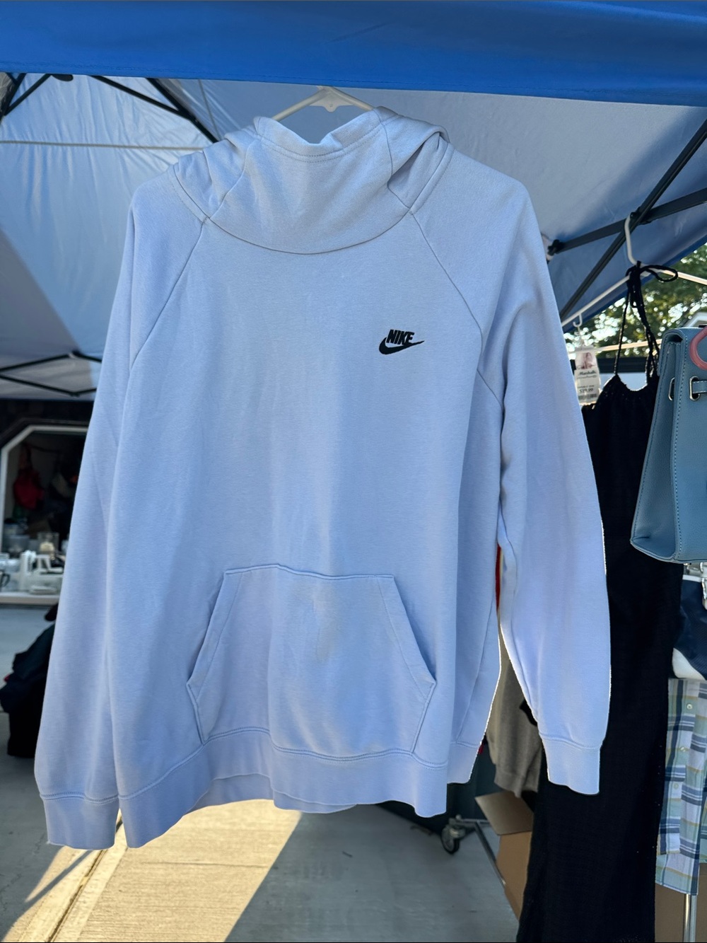 Nike Light Blue Pullover Hoodie with Black Swoosh